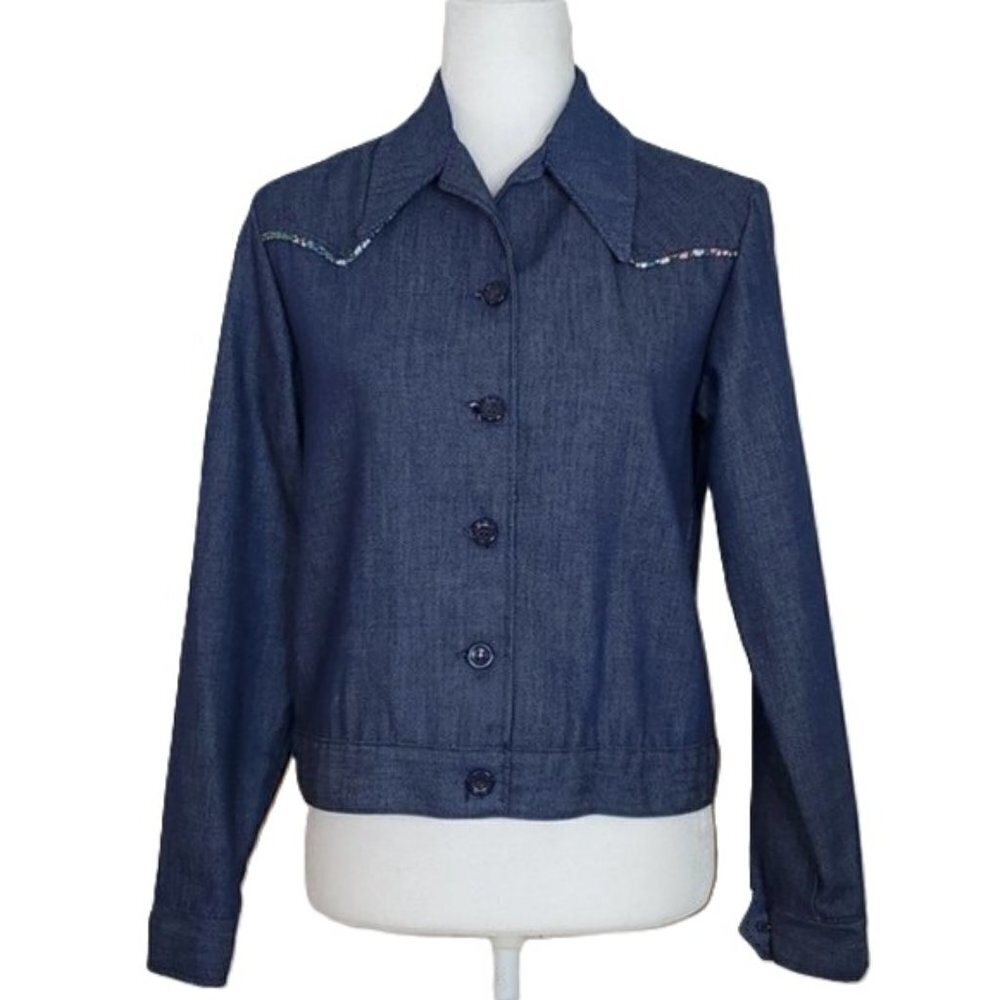 Retro Lady Wrangler‎ Denim Shirt Jacket with Floral Piping